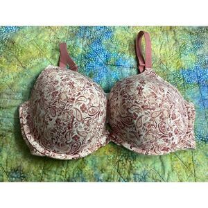 Cacique Pink Paisley Pattern Padded Underwire Bra Floral Print Design 42DDD (F)‎